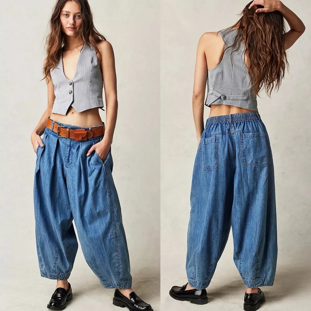 NEW Free People Ridley Pull On Wide Barrel Leg Slouchy Jeans